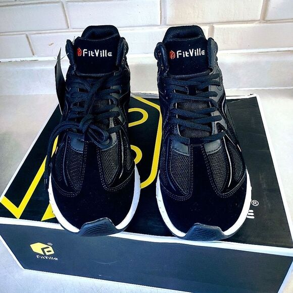 FIT VILLE MENS BLACK, WHITE AND GRAY ATHLETIC SHOES MEN'S S 8.5  WOMEN'S S 10 - Picture 2 of 8